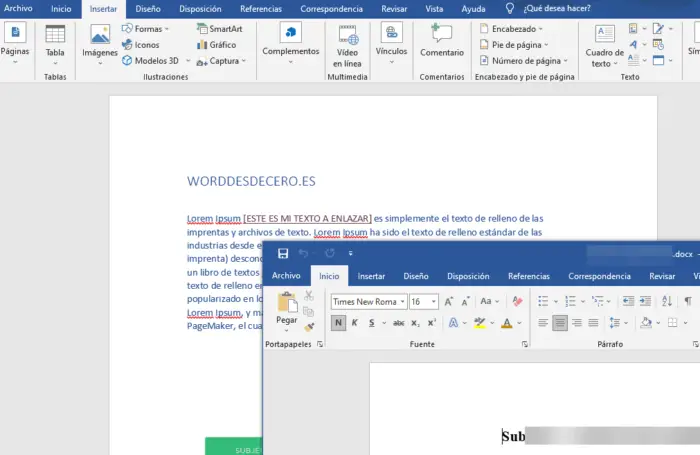 Abrir otro documento dentro de Word