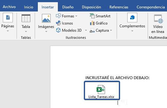 Añadir documento Excel a Word