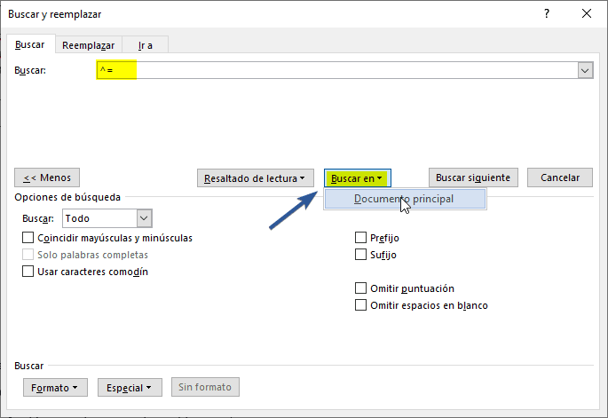 Buscar en documento principal