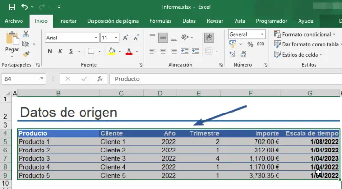 Copiar tabla desde Excel