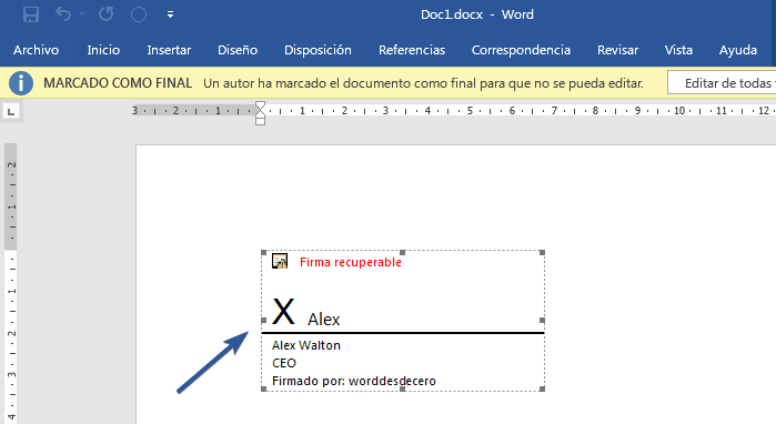 Firma añadida en Word