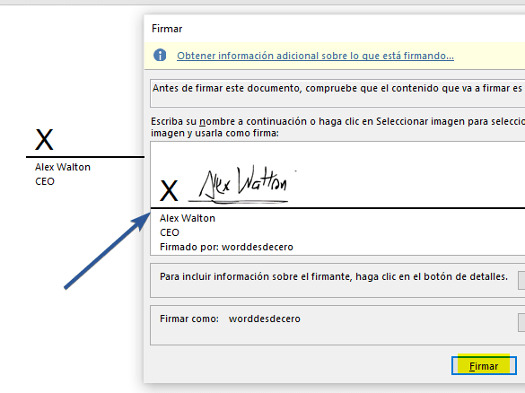 Firma en imagen para documento Word