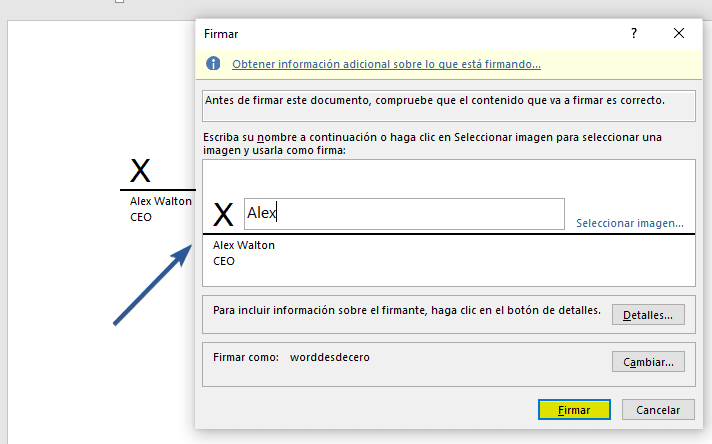 Firmar un documento en Word