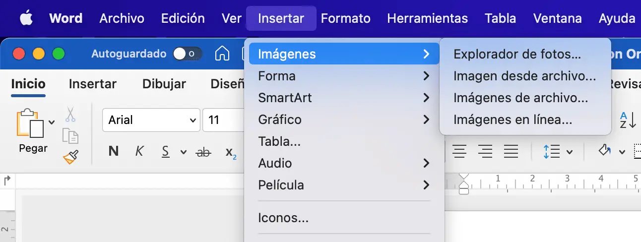 Insertar imagen de Word en Mac