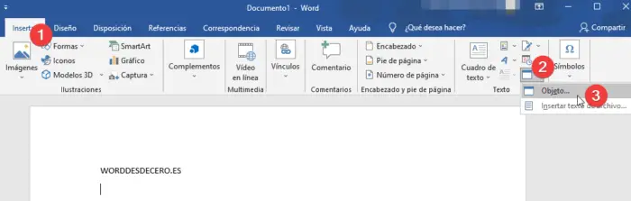 Insertar objeto en Word