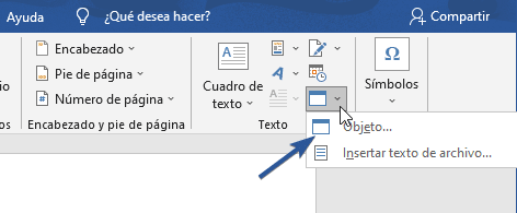 Insertar objeto en Word