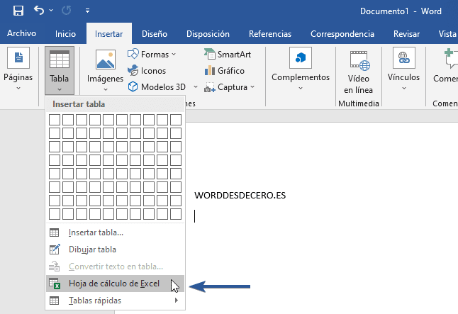Insertar tabla de Excel en Word