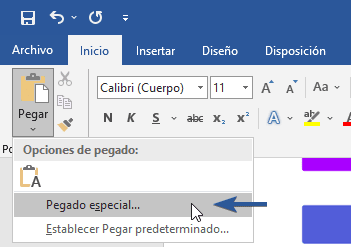 Pegado especial en Microsoft Word