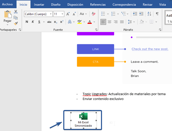 Pegar Excel con vínculo en Word