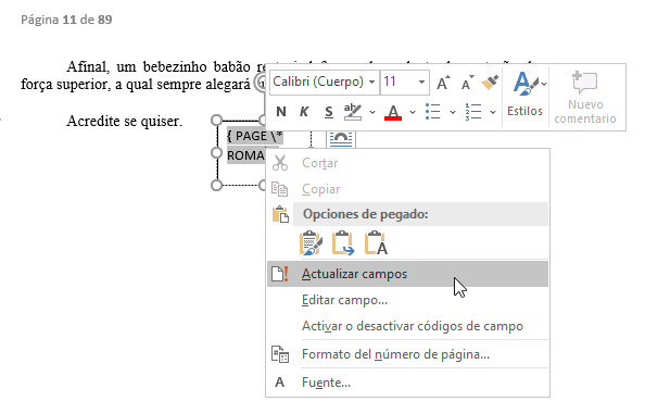 Personalizar numeración de campo en Word