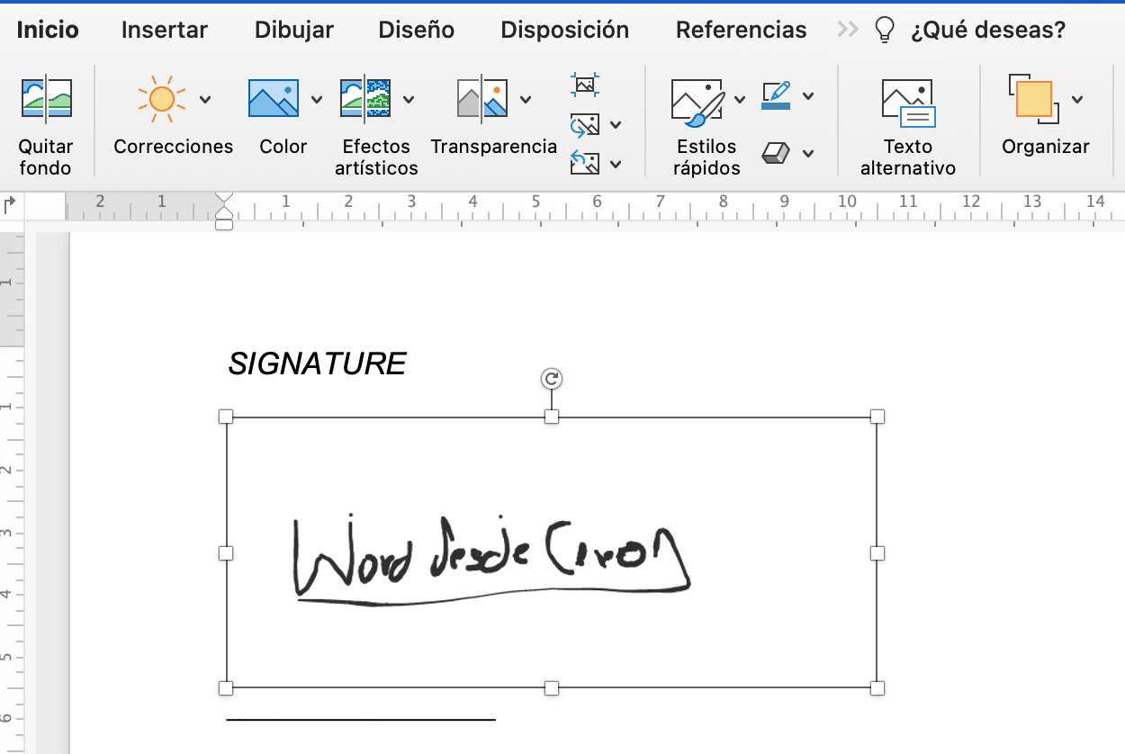 Recortar firma de imagen de Word en Mac