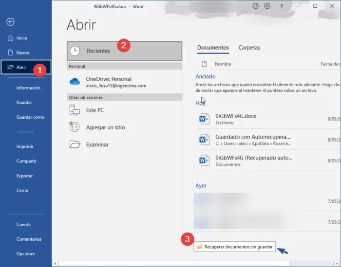 Recuperar documentos sin guardar en Word