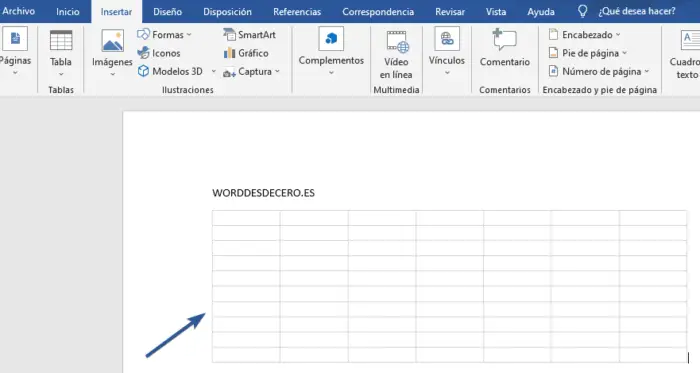 Tabla vacía de Excel en Word