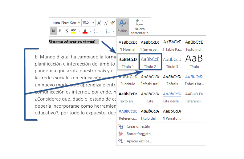 Cambiar estilos de párrafo en Word