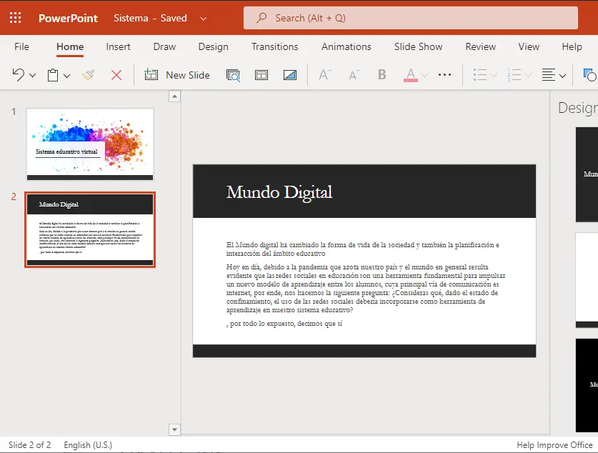 Documento PowerPoint desde Web Office 365