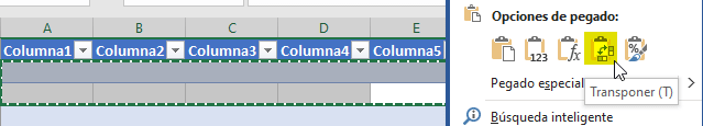 Excel tiene una forma sencilla de cambiar columnas-filas.