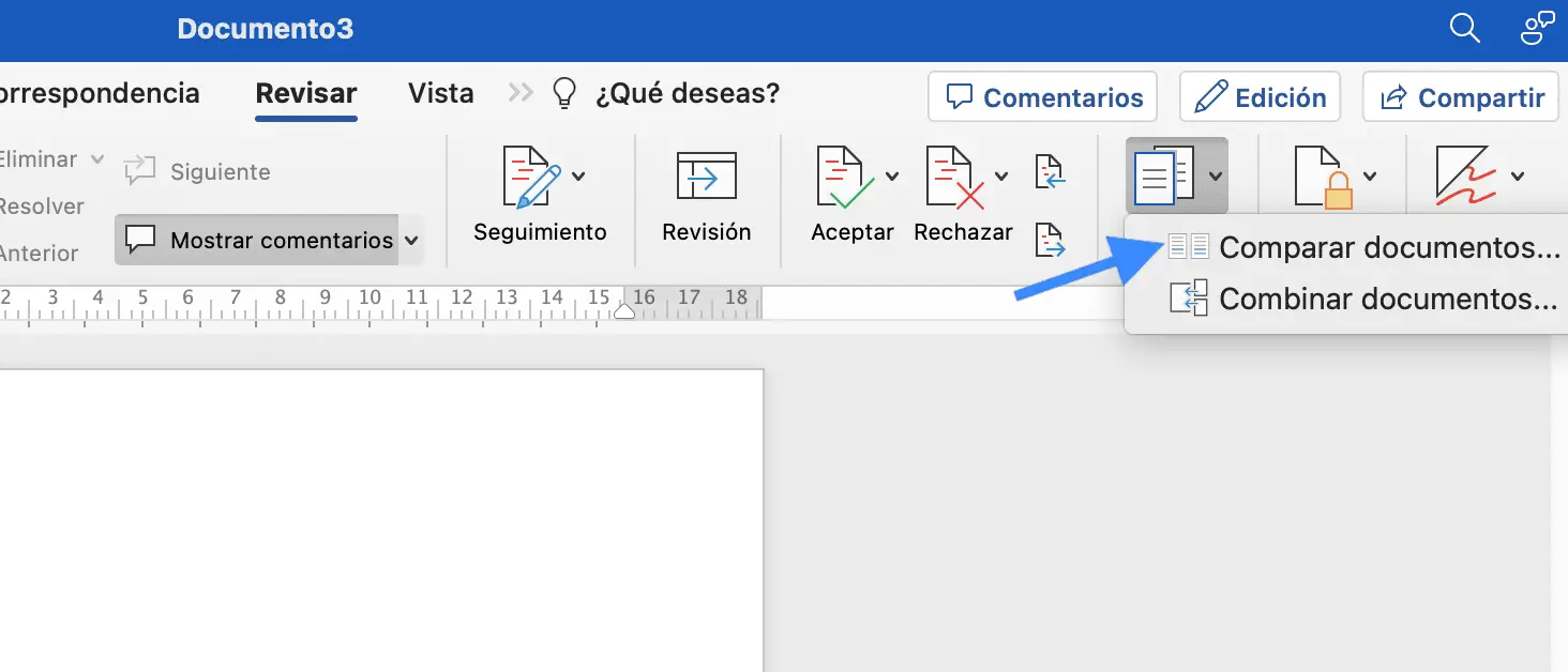 Función Comparar documentos en Word