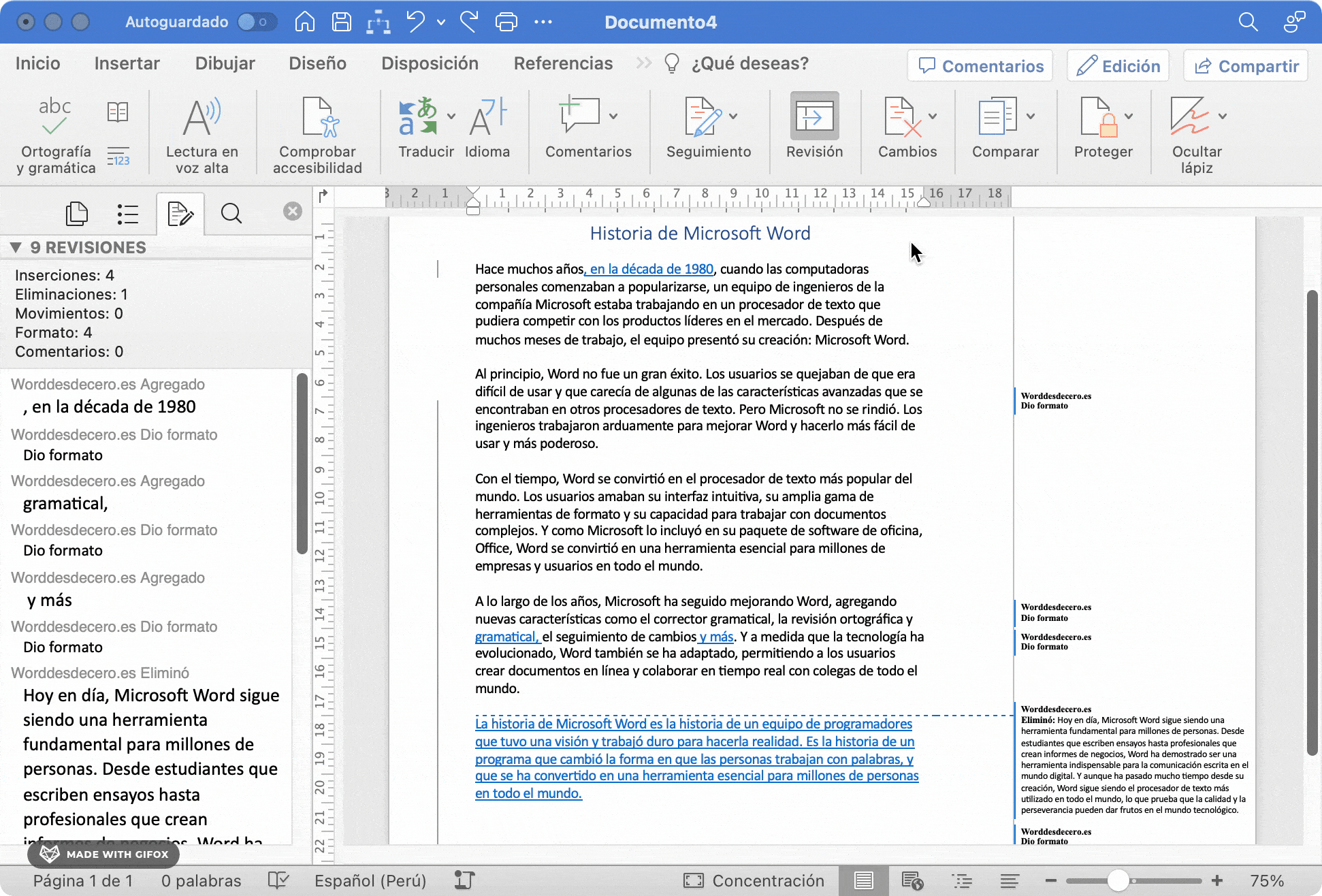 Resultados de comparar documentos en Word