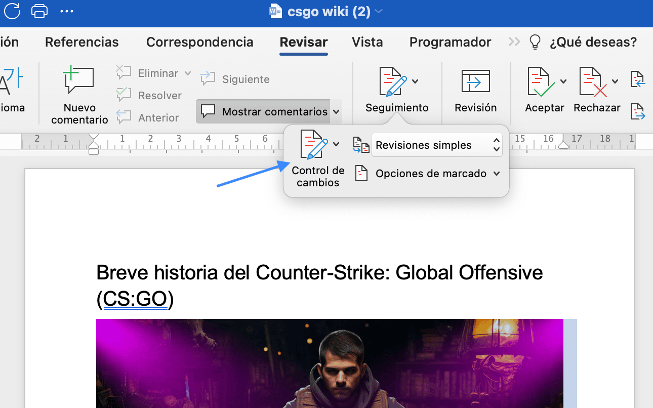 Desactivar Control de Cambios en documento Word