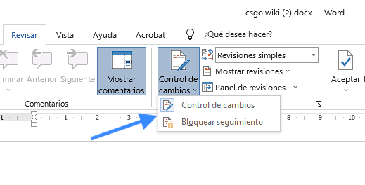 Desactivar el Control de cambios de Word en Windows