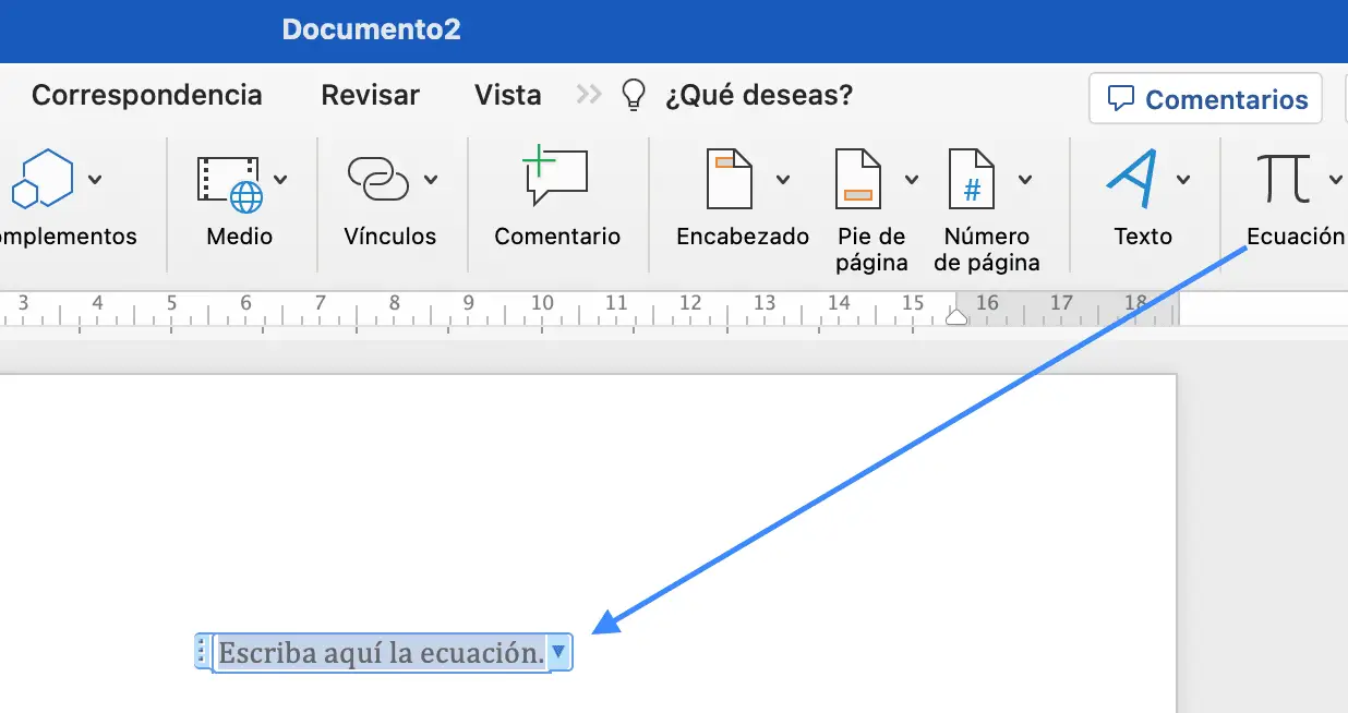 Insertar nueva ecuación en Microsoft Word