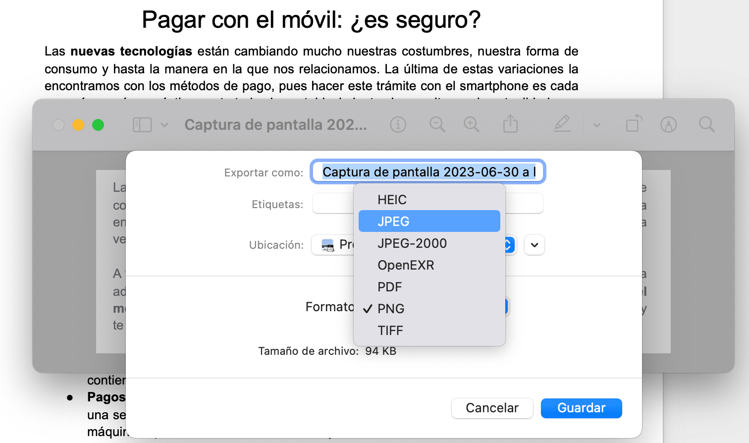 Convertir Word a JPEG en MacOS con captura de pantalla