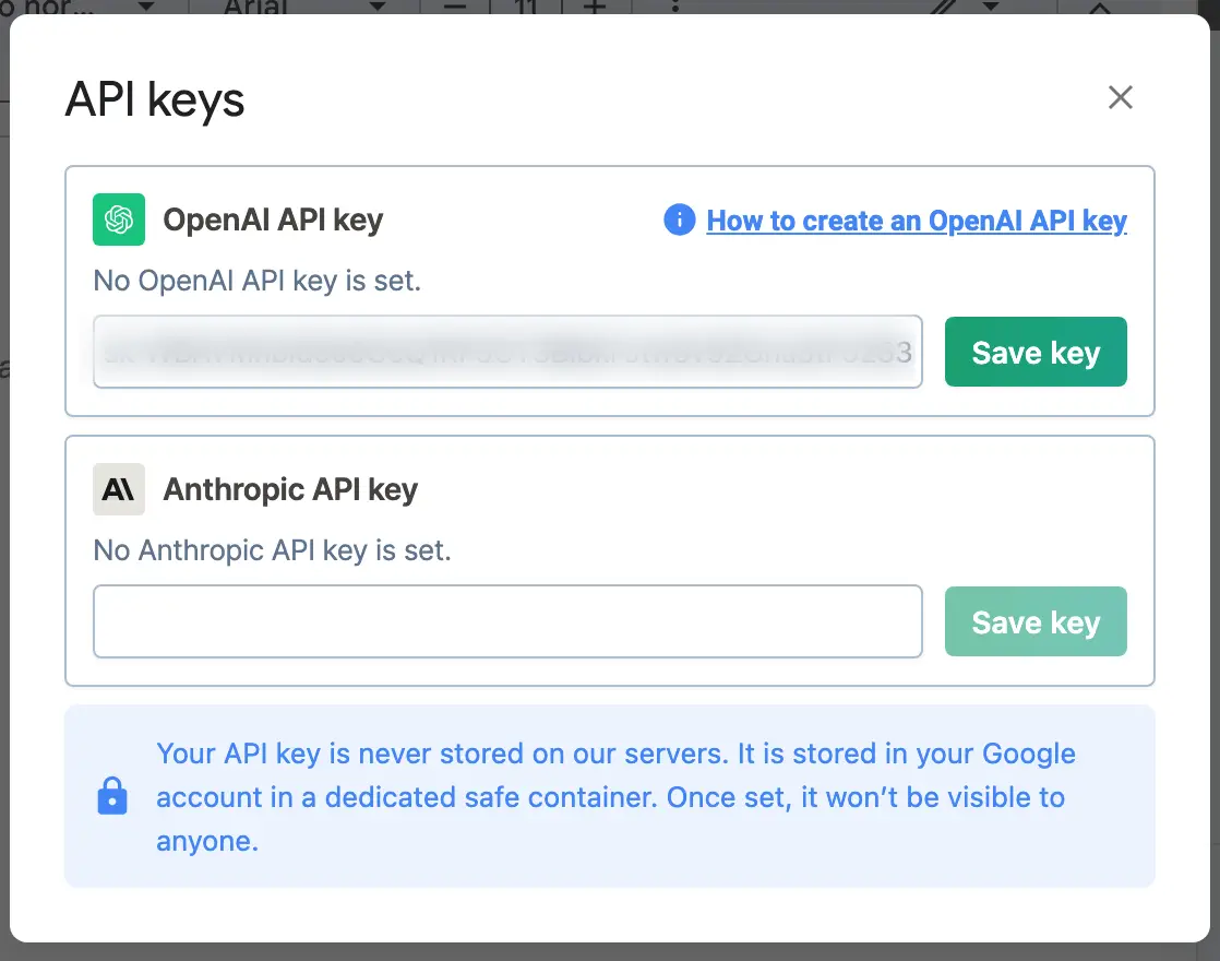 Colocar y guardar clave API