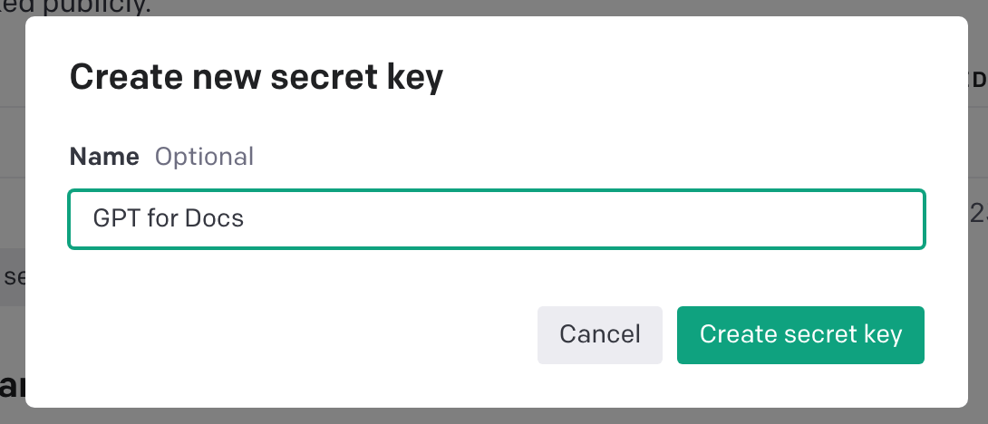 Crear clave secreta en OpenAI