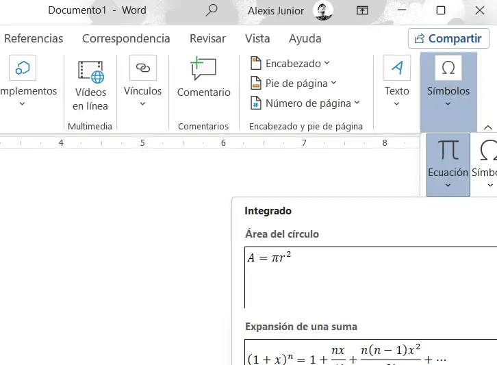 Insertar Símbolos en Microsoft Word