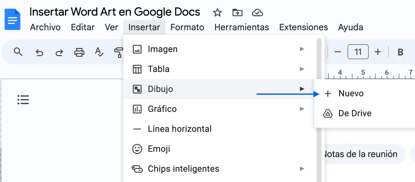 Insertar nuevo dibujo en Google Docs