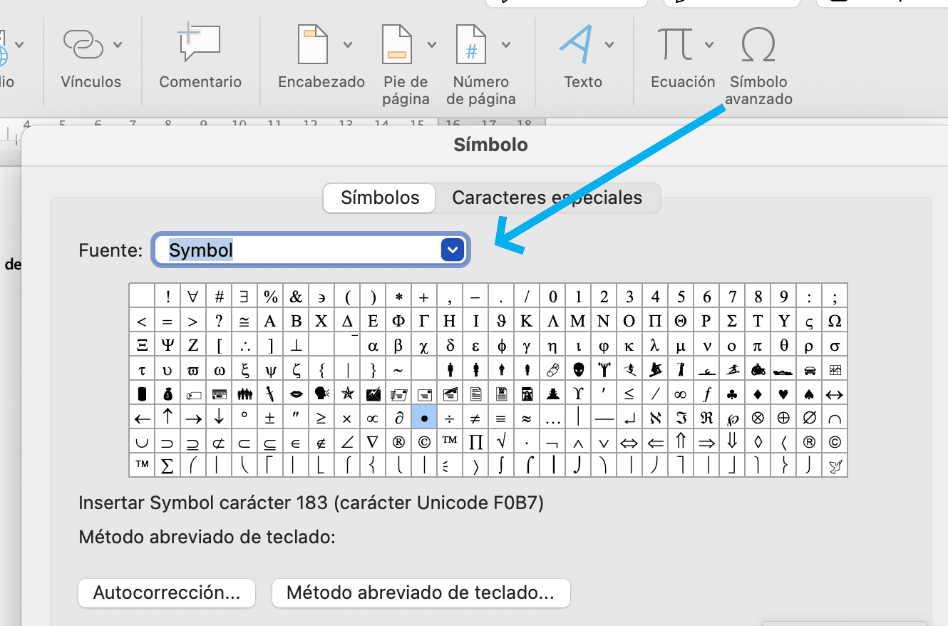 Insertar opción de Símbolo Avanzado en Word