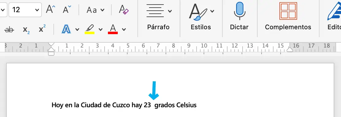 Ubicar cursor para colocar símbolo de grados