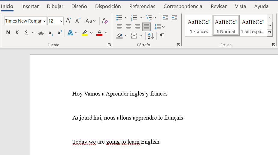 Idioma inglés como estilo en Word