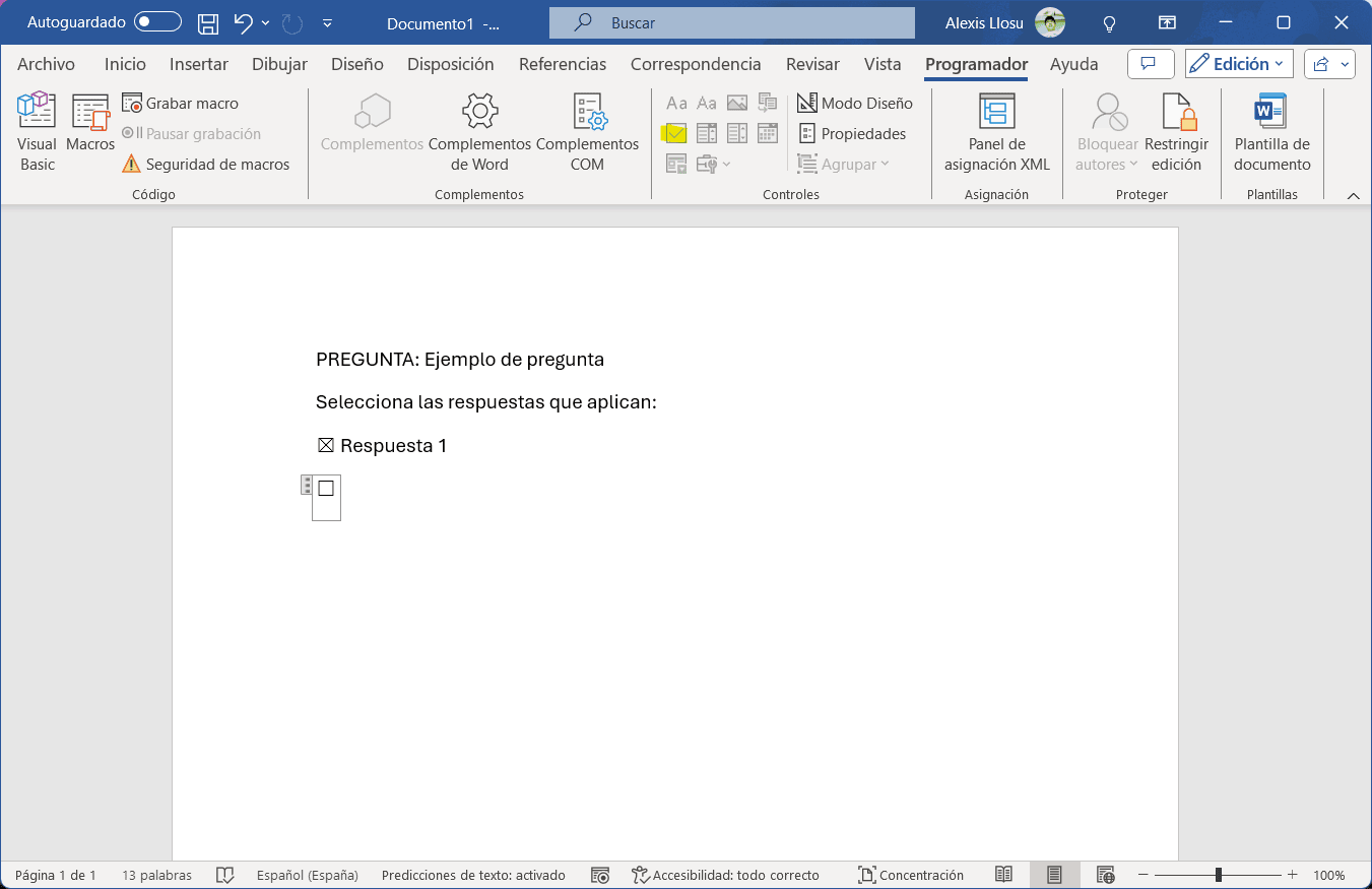 Programador y la Casilla de Verificación en Word