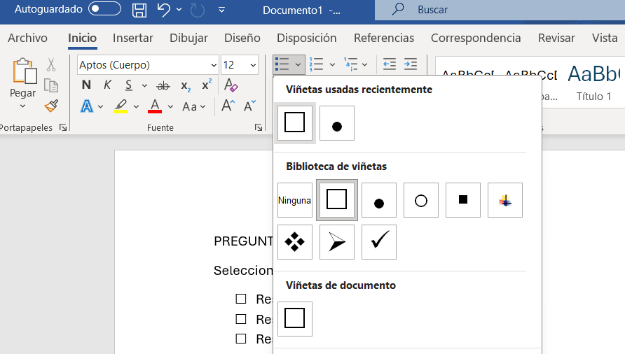 Viñeta de casilla de verificación o checkbox