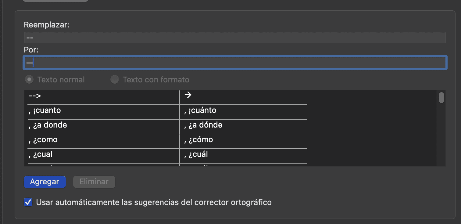 Autocorrección para guion largo