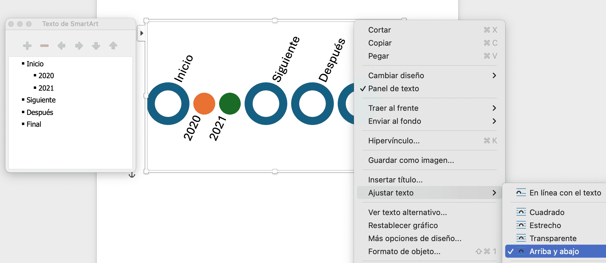 Ajuste de texto en la línea de tiempo