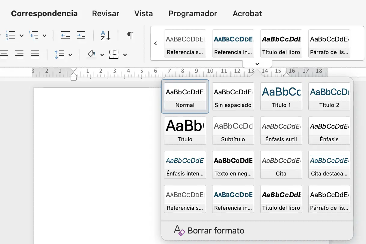 Aplicación de estilos en Word