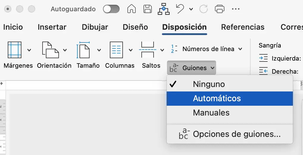 Disposición de guiones en Word