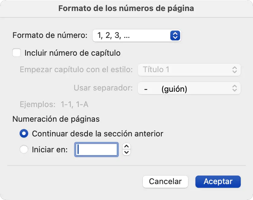 Formato de numeración de página