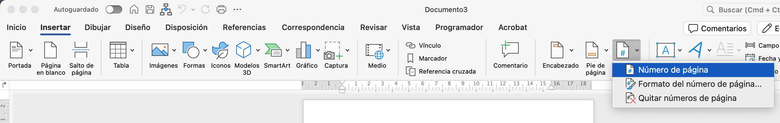 Insertar número de páginas