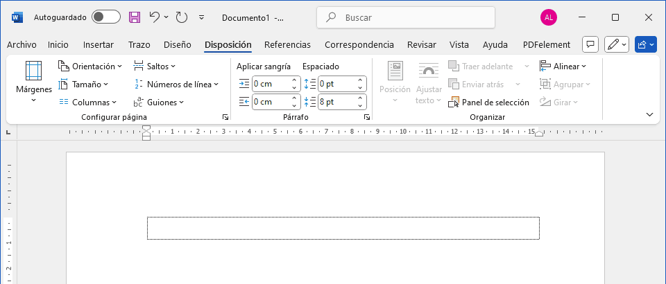 Word mostrando límites de texto para márgenes, estas líneas no se imprimen, facilitando la visualización del área de escritura.